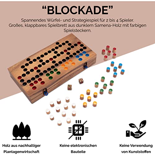 Blockade – Würfelspiel – Strategiespiel – Gesellschaftsspiel – Brettspiel aus Holz mit faltbarem Spielbrett - 4