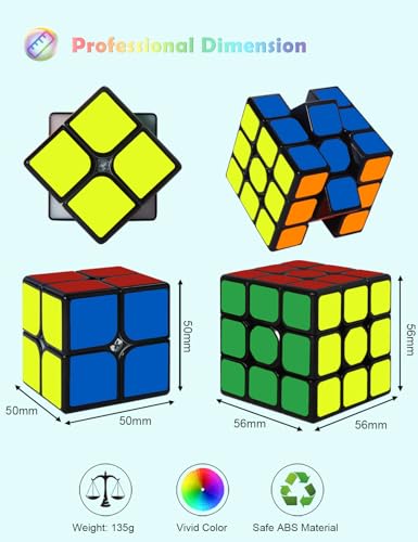 ROXENDA Zauberwürfel, Speed Würfel Set mit 2X2 3X3 Cube Originale, Speedcube mit Anleitun (Sticker) - 2