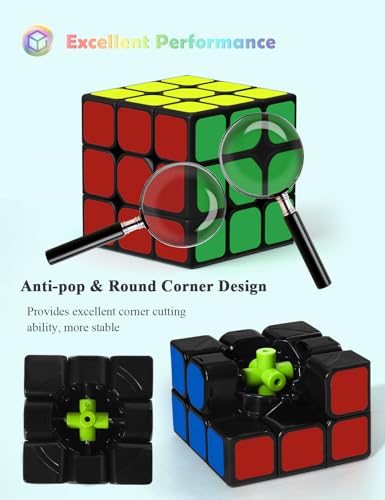ROXENDA Zauberwürfel, Speed Würfel Set mit 2X2 3X3 Cube Originale, Speedcube mit Anleitun (Sticker) - 3