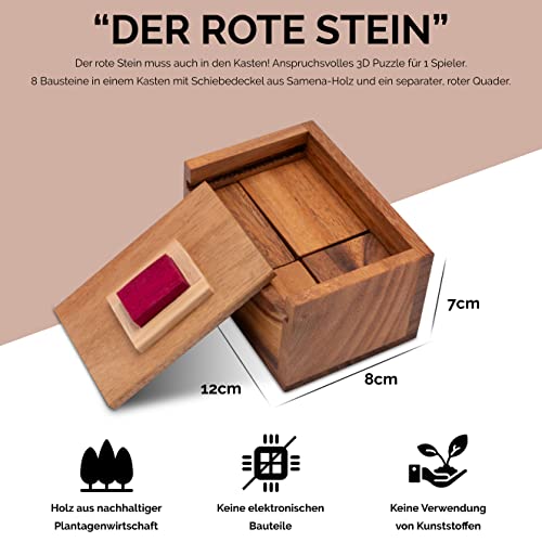 Der rote Stein – 3D Puzzle – Denkspiel – Knobelspiel – Geduldspiel im Holzkasten - 2