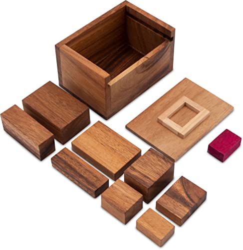Der rote Stein – 3D Puzzle – Denkspiel – Knobelspiel – Geduldspiel im Holzkasten - 3