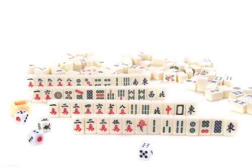 Mahjong / Majiang set, Spielsteine aus weißem Elfenbeinimitat in edler Holzschatulle (17cm x 11cm x 6cm) (MJ001-01 DE) - 2
