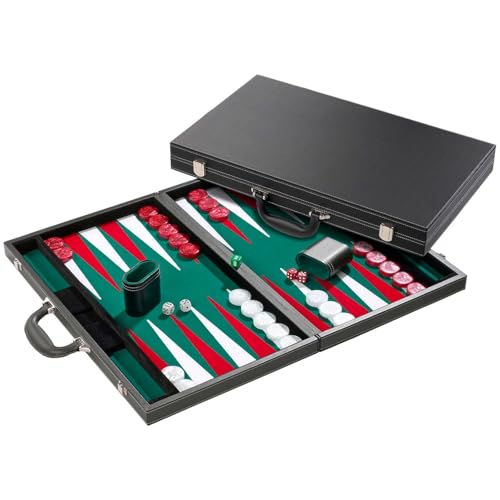 Philos 1715 – Backgammon Turniergröße, Filzinlet grün-weiß-rot, Koffer Kunstleder - 2
