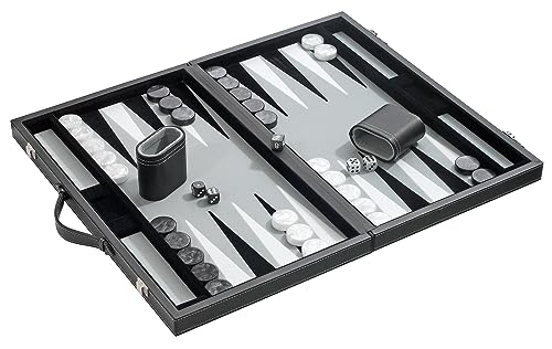 Philos 1721 – Backgammon Filzinlet grau-weiß-schwarz, groß, Koffer Kunstleder - 3