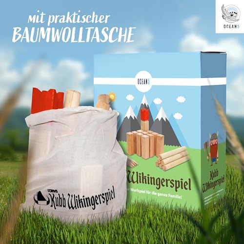 Ocean5 – Kubb – Original Wikinger-Schach-Spiel für Draußen – Holz-Spiel aus Skandinavien mit Tragetasche – das Geschicklichkeitsspiel für den Sommer - 3