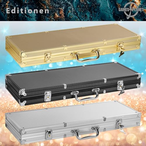 Ultimate Pokerset mit 500 hochwertigen 12 Gramm METALLKERN Laserchips, inkl. 2x Pokerdecks, Alu Pokerkoffer, 5x Würfel, 1x Dealer Button, Poker, Set, Pokerchips, Koffer, Jetons - 5