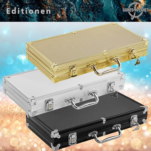 Ultimate Pokerset mit 300 hochwertigen 12 Gramm METALLKERN Laserchips, inkl. 2x Pokerdecks, Alu Pokerkoffer, 5x Würfel, 1 x Dealer Button, Poker, Set, Pokerchips, Koffer, Jetons - 4