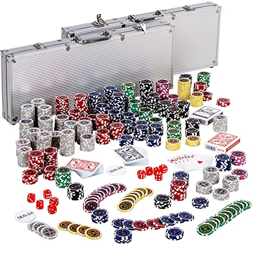 Ultimate Pokerset mit 1000 hochwertigen 12 Gramm METALLKERN Laserchips, inkl. 2x Pokerdecks, Alu Pokerkoffer, 5x Würfel, 1x Dealer Button, Poker, Set, Pokerchips, Koffer, Jetons