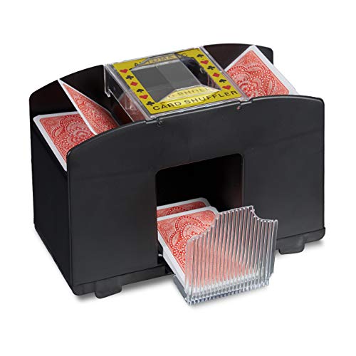 Relaxdays Kartenmischmaschine 4 Decks Elektrische Mischmaschine als Kartenmischgerät batteriebetrieben zum Mischen von Karten beim Pokern, Rommé und Skat auf Knopfdruck Karten sortieren, schwarz