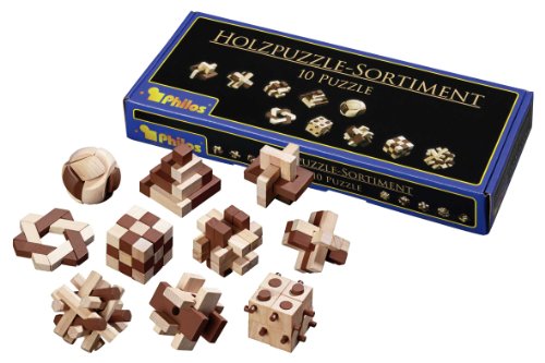 Philos 6922 - Holzpuzzle-Sortiment mit 10 unterschiedlich schwierigen Knobelspielen