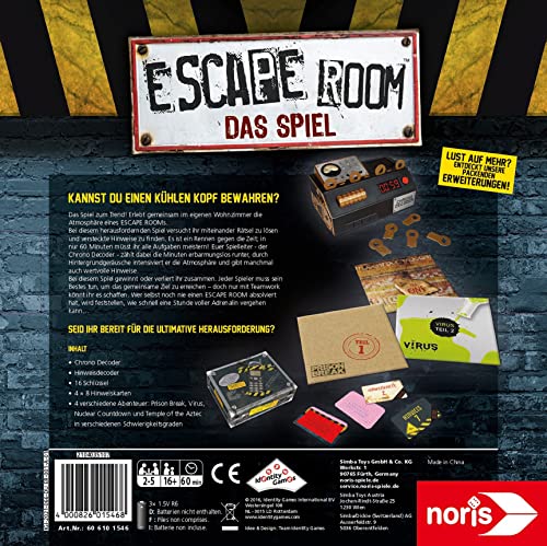 Noris Spiele 606101546 – Escape Room inkl. 4 Fällen und Chrono Decoder - 7